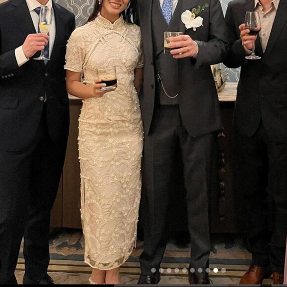 1920s Inspired Ivory Beaded Embroidery Cheongsam/Qipao - Picture 3 of 4